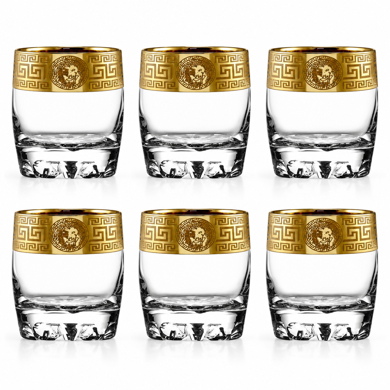 10.5 oz Crystal DOF Glasses, 6-pc Whisky Glassware Set, 24K Gold Greek Key Rim 10.5 oz Crystal DOF Glasses, 6-pc Whisky Glassware Set, 24K Gold Greek Key Rim