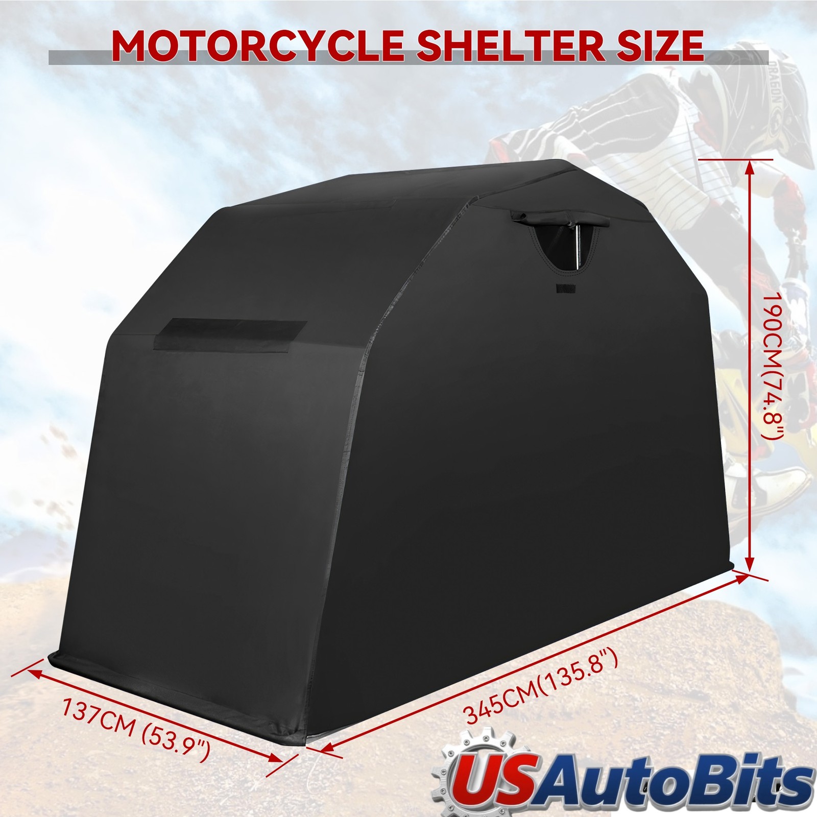 Heavy Duty 600D Motorcycle Storage Shelter Waterproof Outdoor Cover Steel Frame