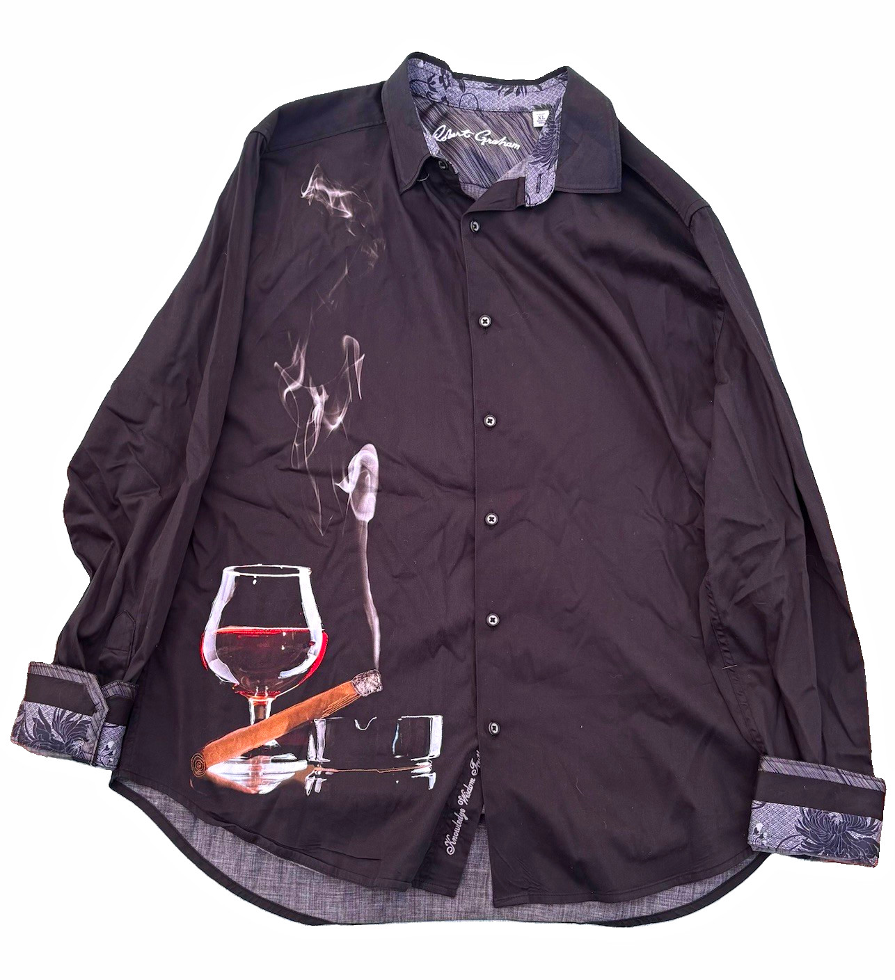Robert Graham Men\'s XL Classic Fit Black Graphic Print Cotton Button-Up Shirt Robert Graham Men\'s XL Classic Fit Black Graphic Print Cotton Button-Up Shirt