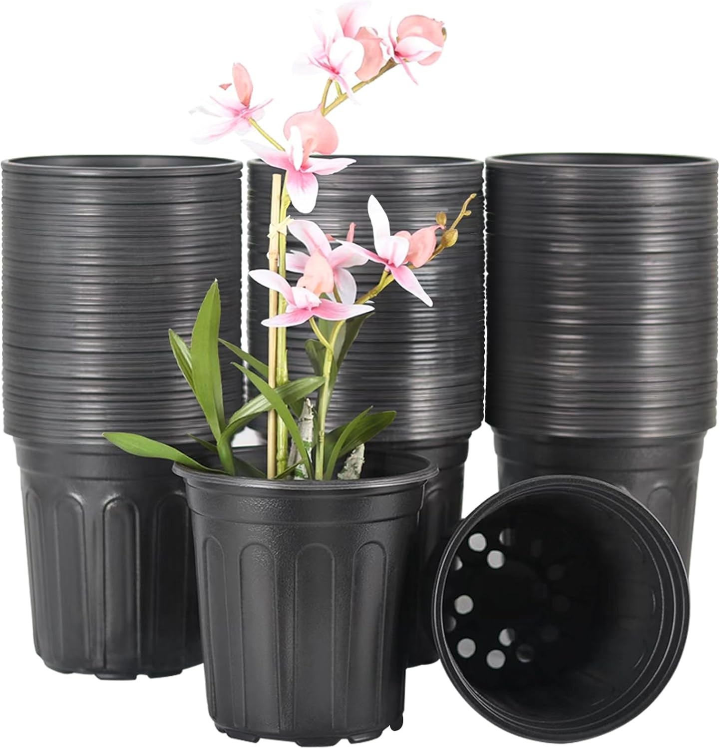 100 Pack 1 Gallon Nursery Pots, 6.7 Inch Plastic Pots for Plants, Plastic Flower