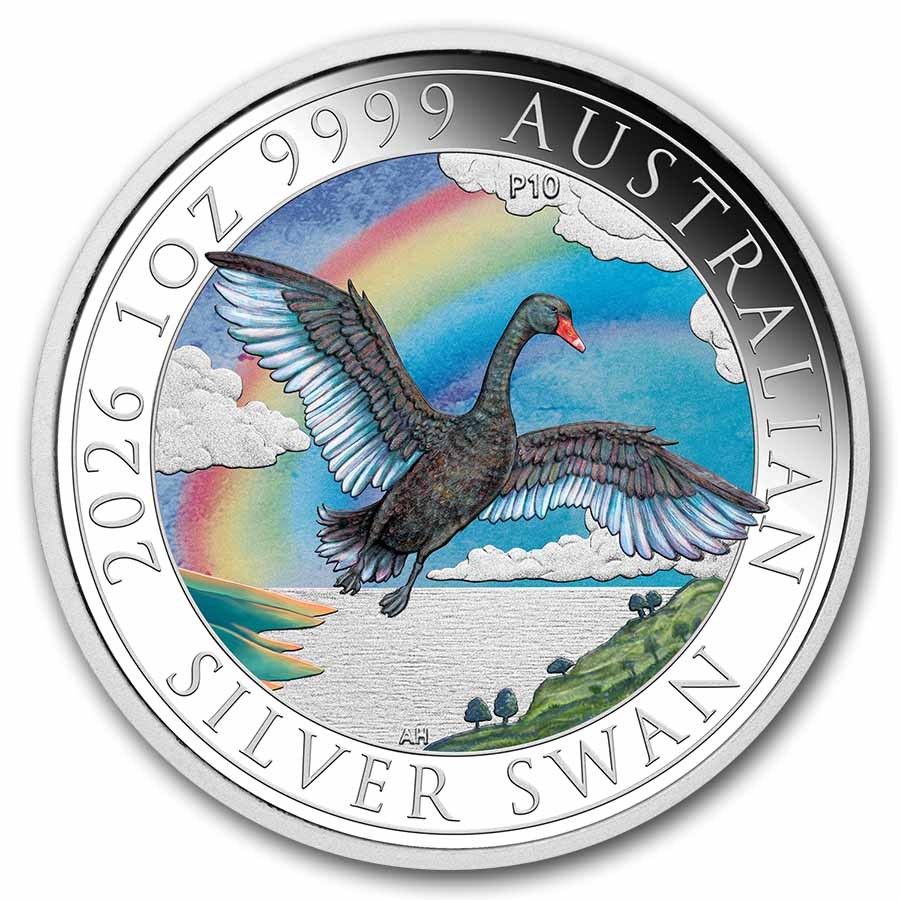 2026 Australia 1 oz Silver Colorized Black Swan (Box, COA)-Pre-Sale 2026 Australia 1 oz Silver Colorized Black Swan (Box, COA)-Pre-Sale