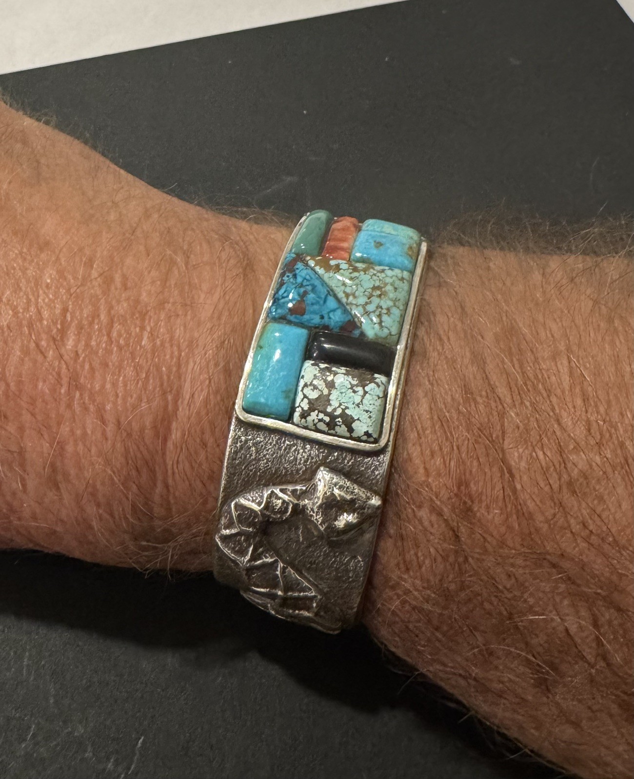 Tufa Cast cuff sterling silver, snake broken arrow ,Turquoise