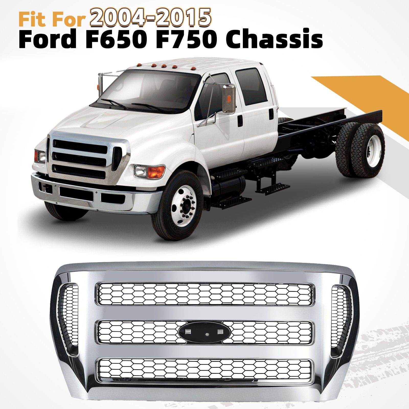 For 2004-2015 Ford F-650 F-750 Chassis Front Grille Grill Chrome Assembly