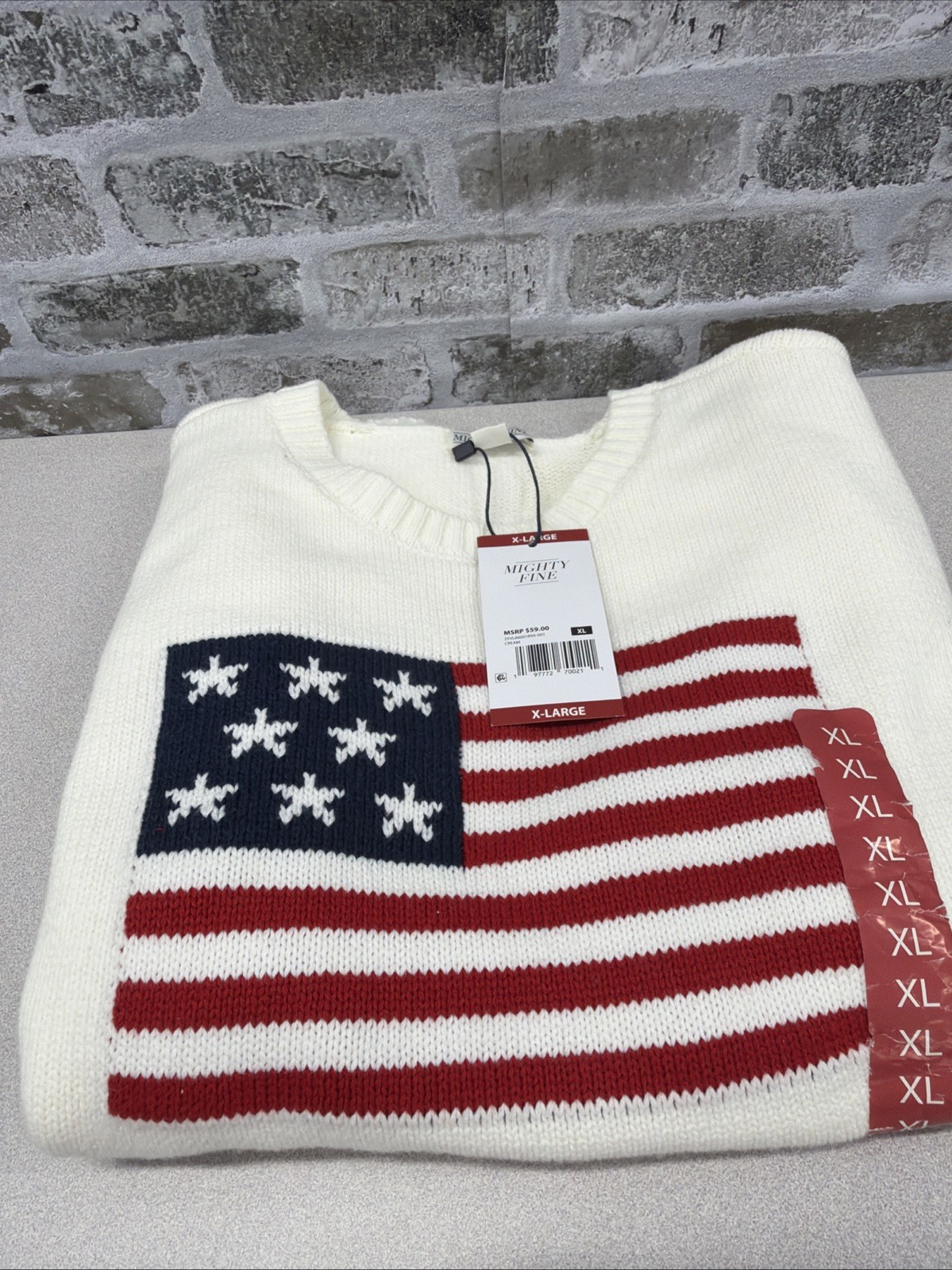 Mighty Fine Women\'s Americana Sweater Size XL Cream Mighty Fine Women\'s Americana Sweater Size XL Cream
