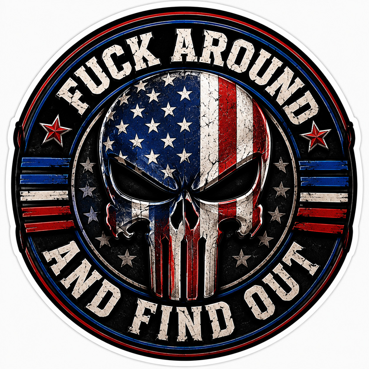 Fk Around and Find Out USA Flag Skull Patriotic Vinyl Sticker Decal FAFO