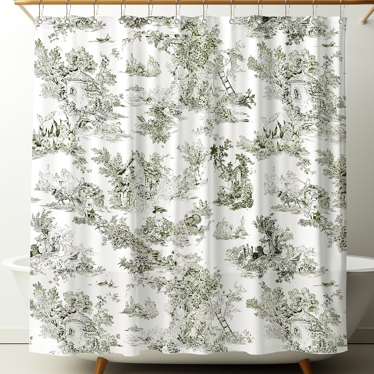 Shower Curtain Vintage French Frog Cotton Print Green 72x72 Inch 12 Metal Hooks Shower Curtain Vintage French Frog Cotton Print Green 72x72 Inch 12 Metal Hooks