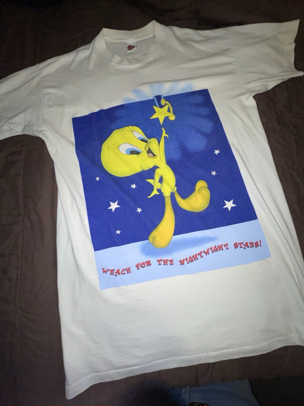 Vintage 1998 Looney Tunes Tweety Bird At Night Men’s Sz XL White/Blue T-Shirt Vintage 1998 Looney Tunes Tweety Bird At Night Men’s Sz XL White/Blue T-Shirt