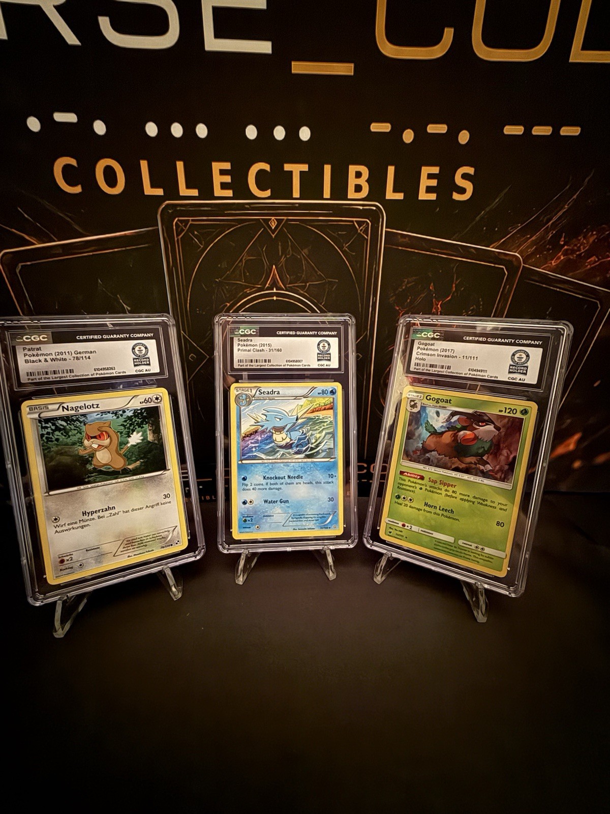 CGC Guinness World Record Pokemon Lot (3) Gray Collection Seadra Gogoat Patrat