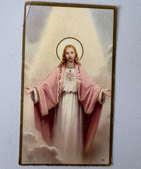 Vtg Sacred Heart of Jesus Holy Prayer Card - Trad Catholic Devotional 1963 Italy