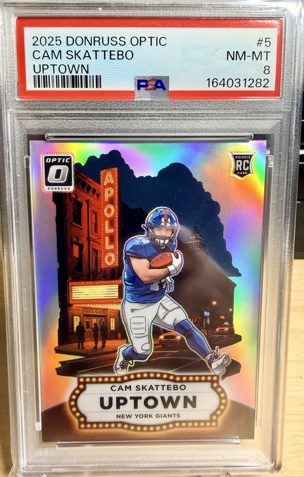 Panini 2025 Donruss Optic Uptown Rookie Cam Skattebo #5 Giants PSA 8 Panini 2025 Donruss Optic Uptown Rookie Cam Skattebo #5 Giants PSA 8