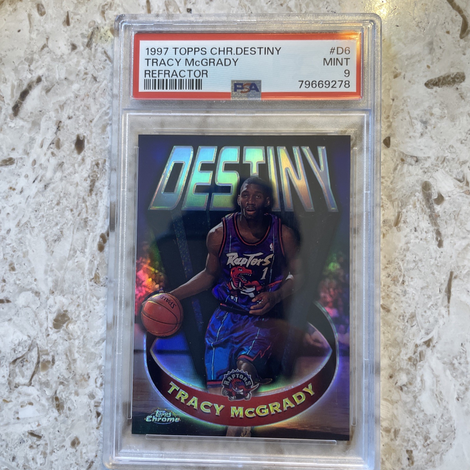 1997-98 Topps Chrome Destiny REFRACTOR #D6 Tracy McGrady ROOKIE Raptors PSA 9 1997-98 Topps Chrome Destiny REFRACTOR #D6 Tracy McGrady ROOKIE Raptors PSA 9