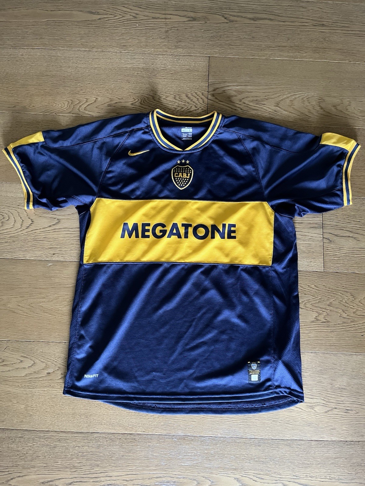 Nike Boca Juniors Home Jersey L Blue Short Sleeve Sponsor Megatone