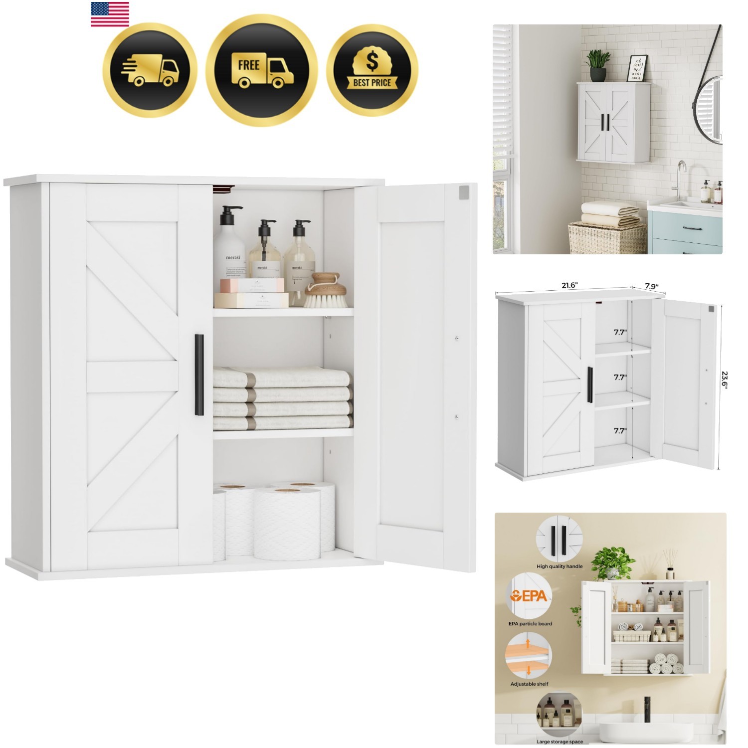 Bathroom Wall Cabinet, Medicine Cabinet with Adjustable Shelves