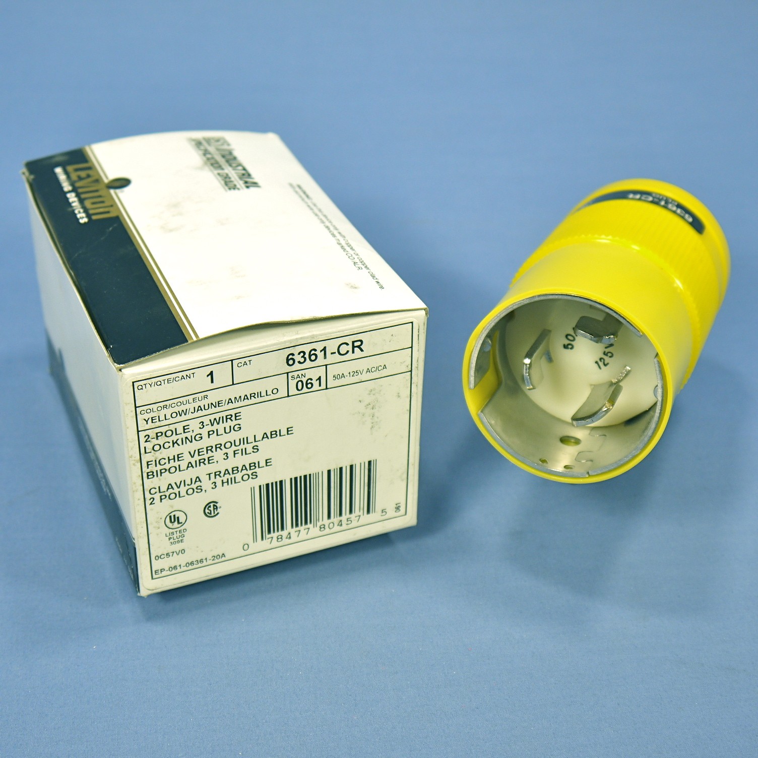 Leviton 6361-CR Yellow 50A Turn Lock Marine Plug Non-NEMA Corrosion Resistant