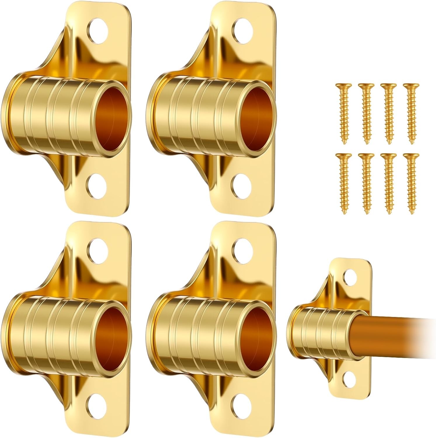 4Pcs Gold Brass Curtain Rod Brackets For Outdoor Use Fit 3/8 Inch Rods
