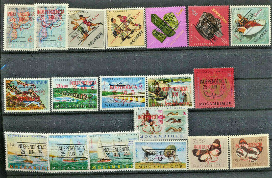 Mozambique 1975 Republic Overprints #516-530, C35-C38 Mint NH Complete Set of 19 Mozambique 1975 Republic Overprints #516-530, C35-C38 Mint NH Complete Set of 19