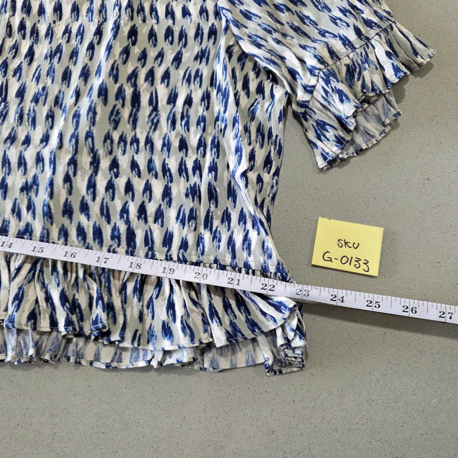 Madewell Blue White Ikat Ruffle Hem Lace Up Peasant Blouse Top Large