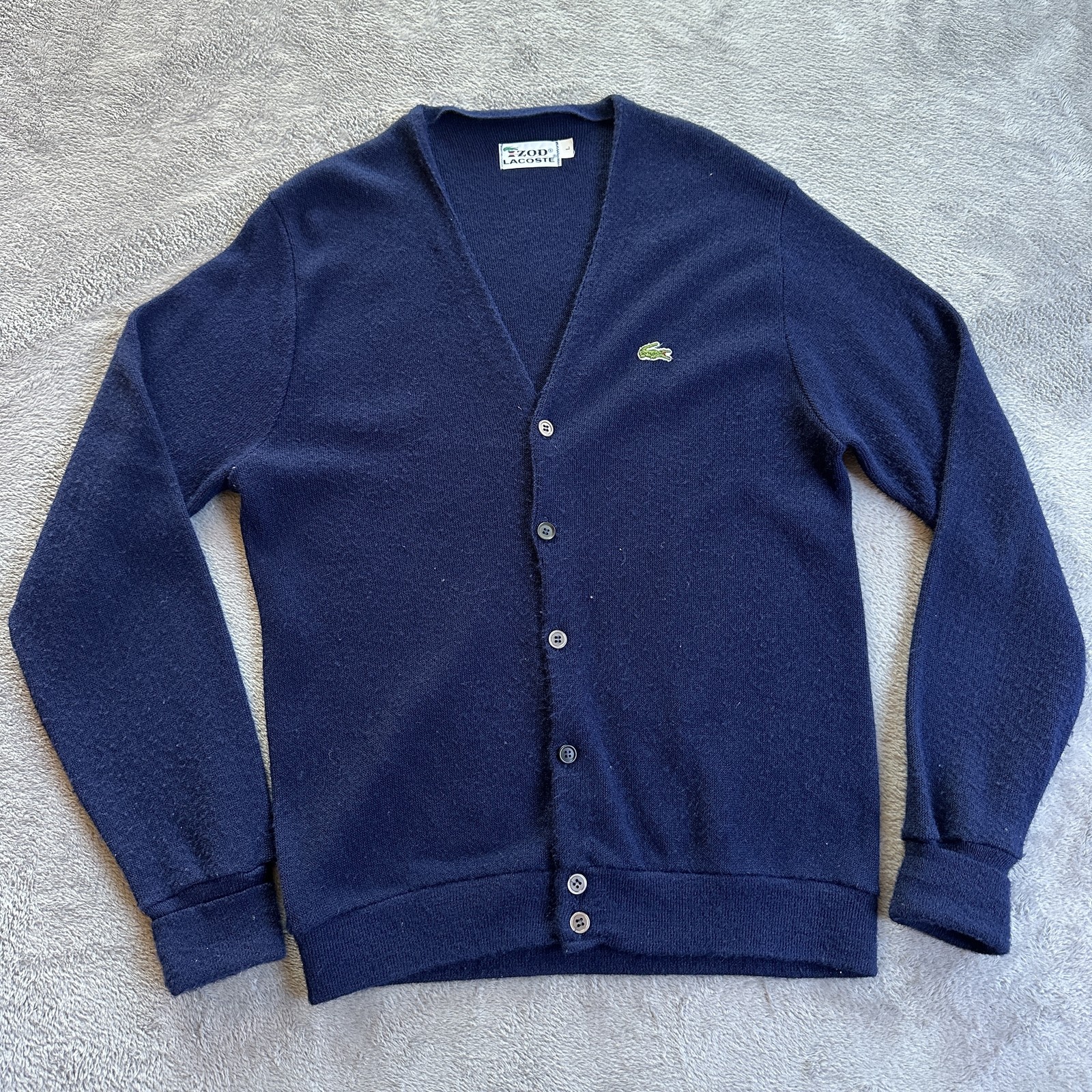 Vintage Izod Lacoste Sweater Mens Large Blue Orlon Acrylic Cardigan Logo V Neck
