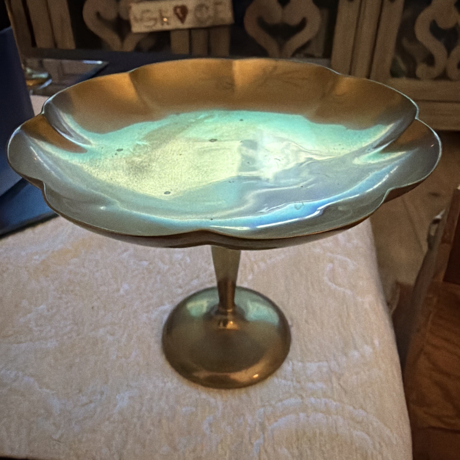 RARE Mid Century Signed Dirilyte Dirigold Solid Brass Pedestal Candy Dish RARE Mid Century Signed Dirilyte Dirigold Solid Brass Pedestal Candy Dish