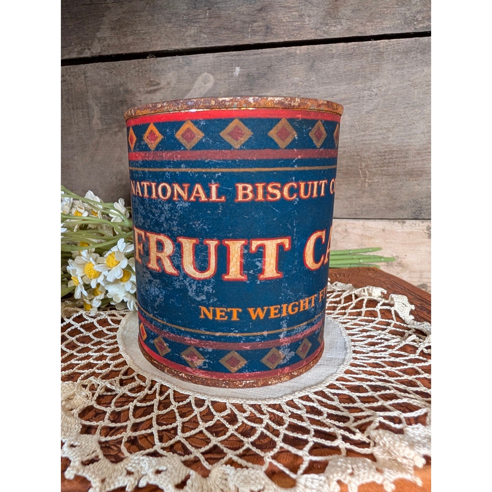 National Biscuit Co FRUIT CAKE Vintage Inspired Rusted Can - Pint National Biscuit Co FRUIT CAKE Vintage Inspired Rusted Can - Pint