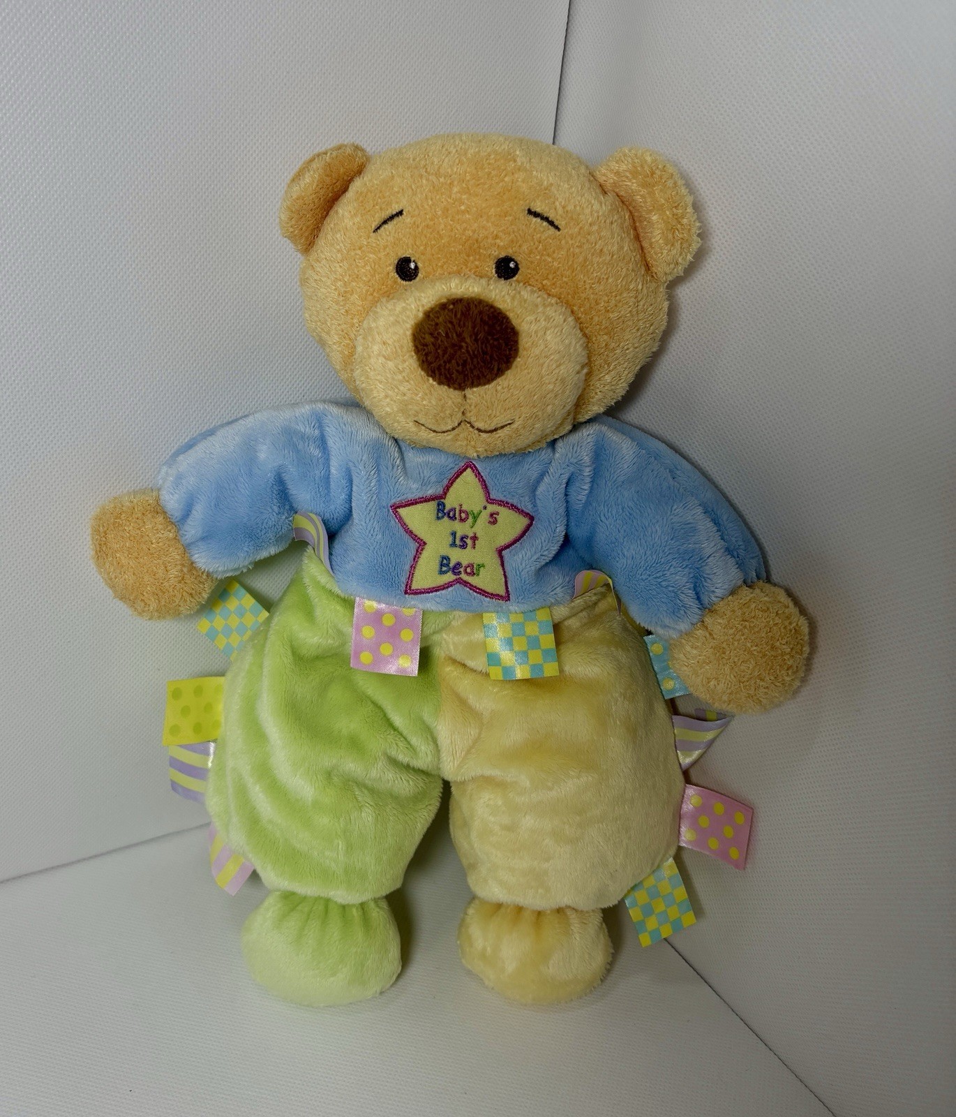 KIDS PREFERRED BABY\'S 1st BEAR STUFFED ANIMAL PASTEL with SATIN TAGS PLUSH 12\