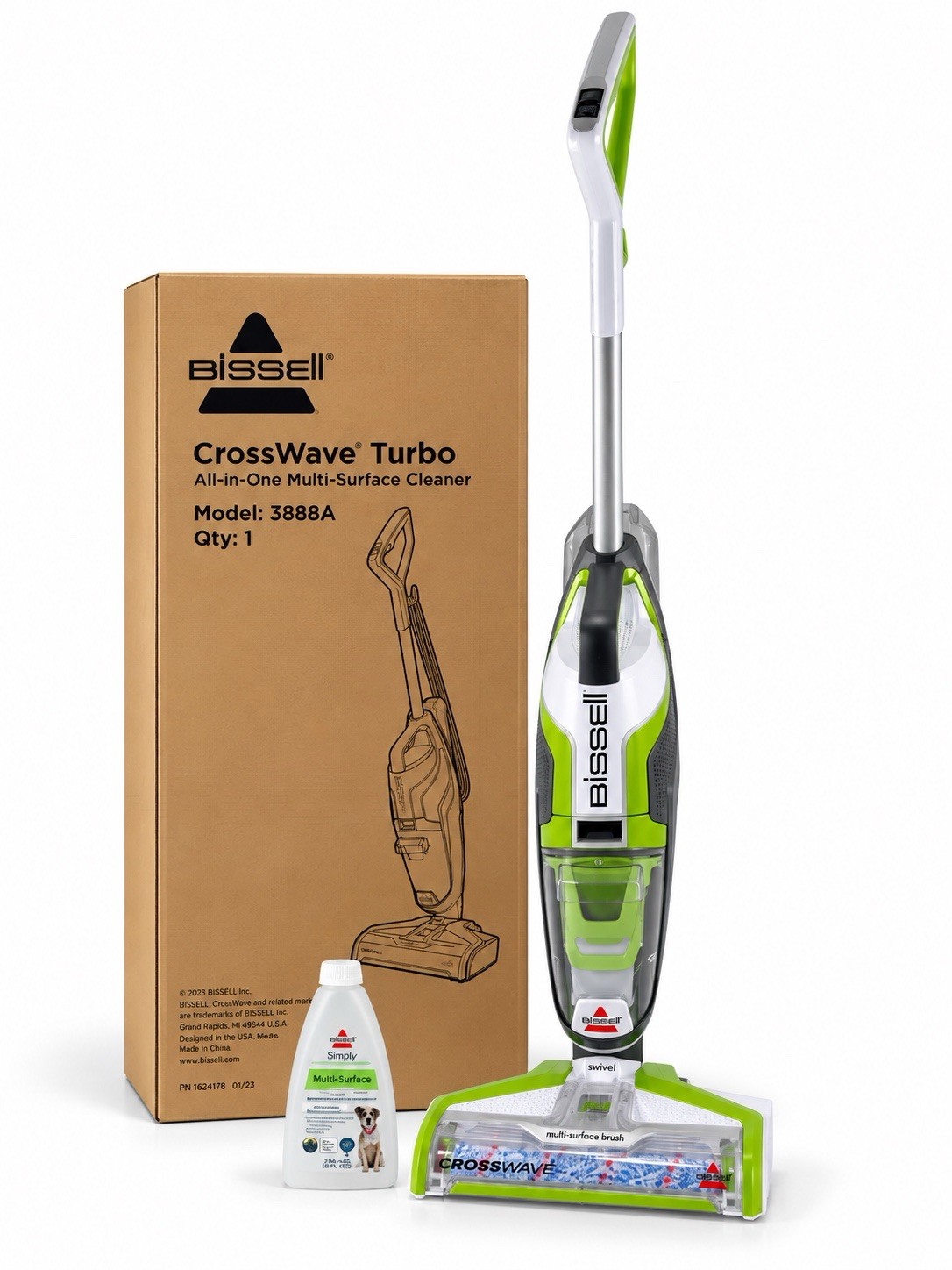 BISSELL Crosswave Turbo Corded Vacuum Mop All in One Wet & Dry Vac Combo, 3888A