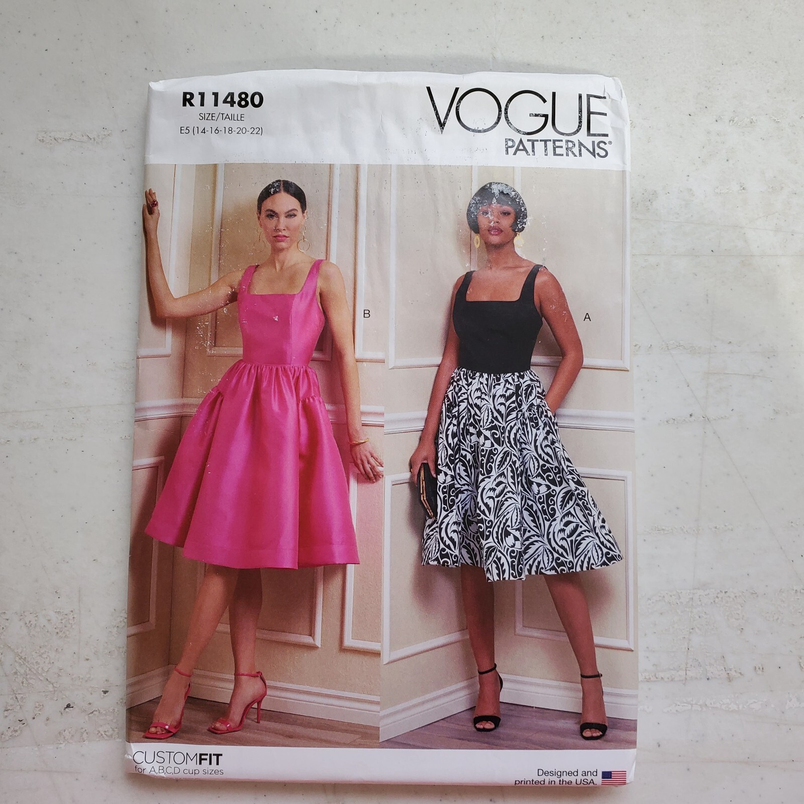 Vogue R11480 Dress Lined Fit Flare Square Neckline Back Zip Misses 14 - 22 UNCUT