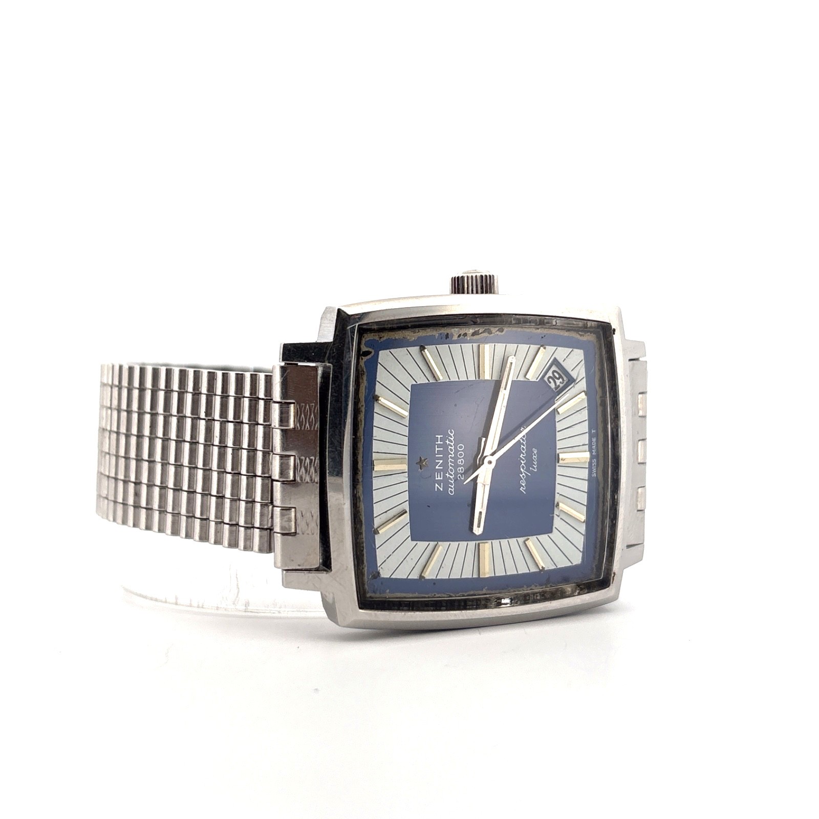 Vintage Zenith Respirator Luxe Automatic 28800 Blue Dial 34mm Steel Watch
