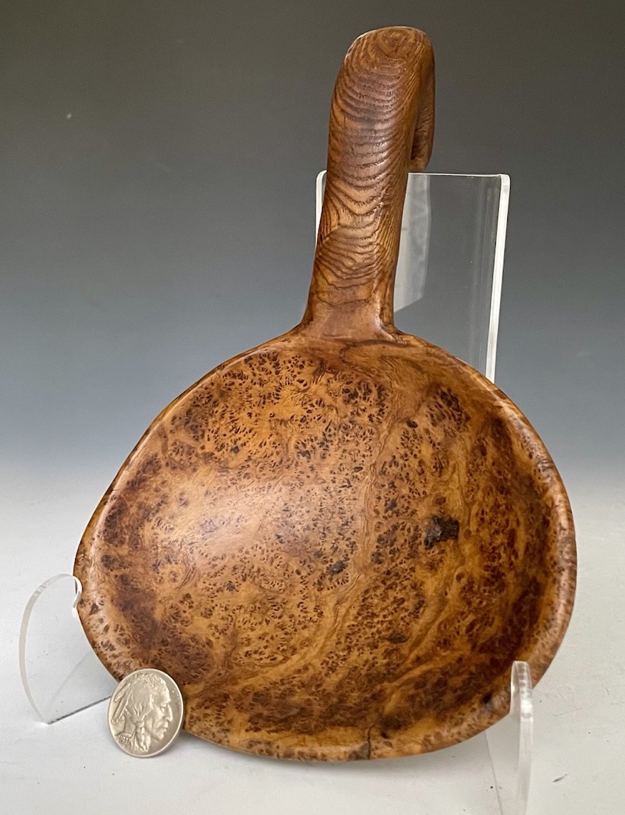 A+ Eastern Woodlands Native American 8” Carved Ash Burl Effigy Scoop Spoon Ladle