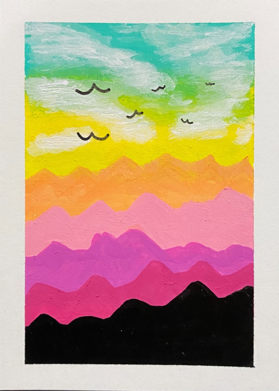 ACEO Original Sunset Mountain Sky Miniature Painting Small Art OneCraftyLady