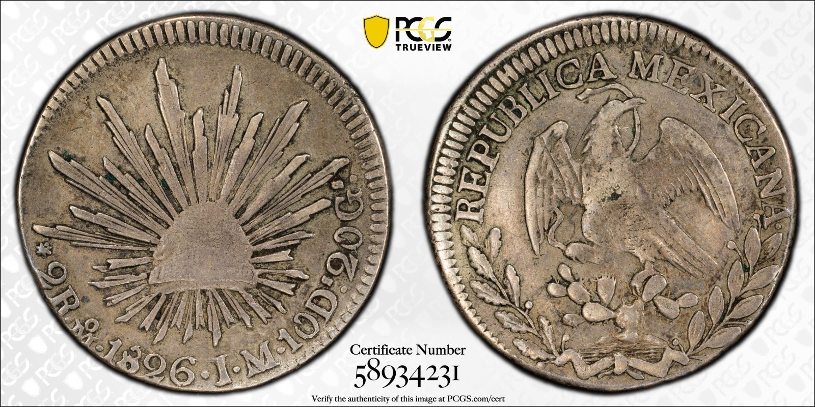 1826 Mo JM Mexico 2 Reales PCGS VF 25 Choice Original w/ Excellent Appeal 1826 Mo JM Mexico 2 Reales PCGS VF 25 Choice Original w/ Excellent Appeal