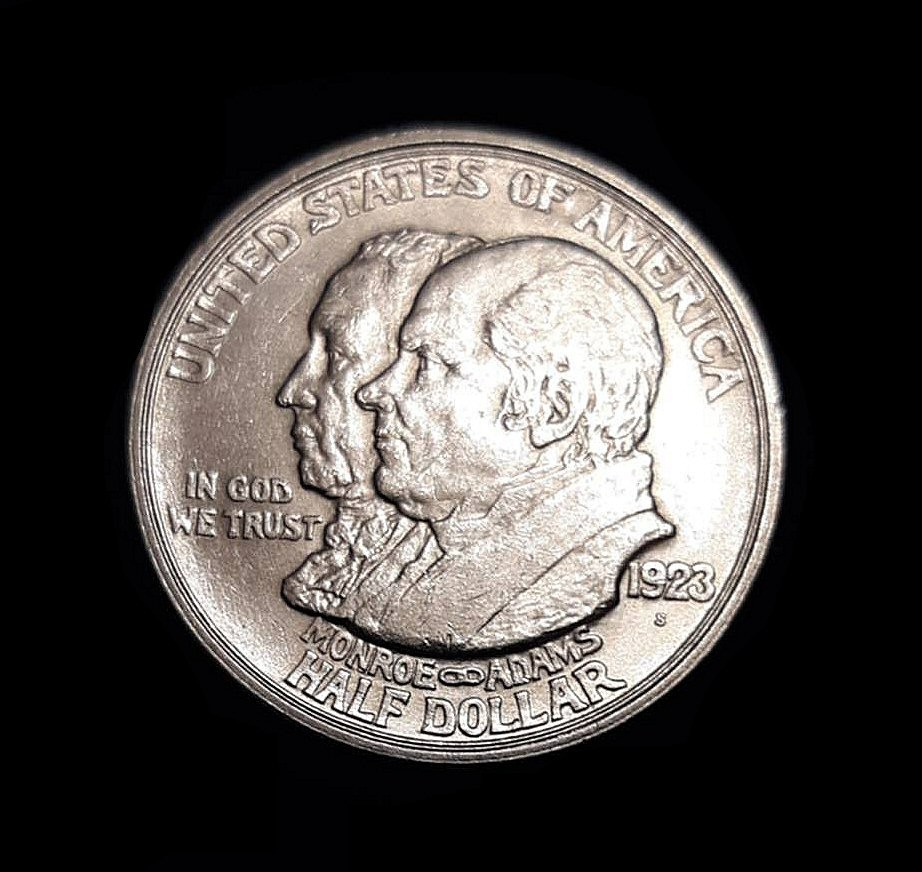 1923 - S Monroe-Adams AU Commemorative 90% Silver Half Dollar 103 Year Old Coin 1923 - S Monroe-Adams AU Commemorative 90% Silver Half Dollar 103 Year Old Coin