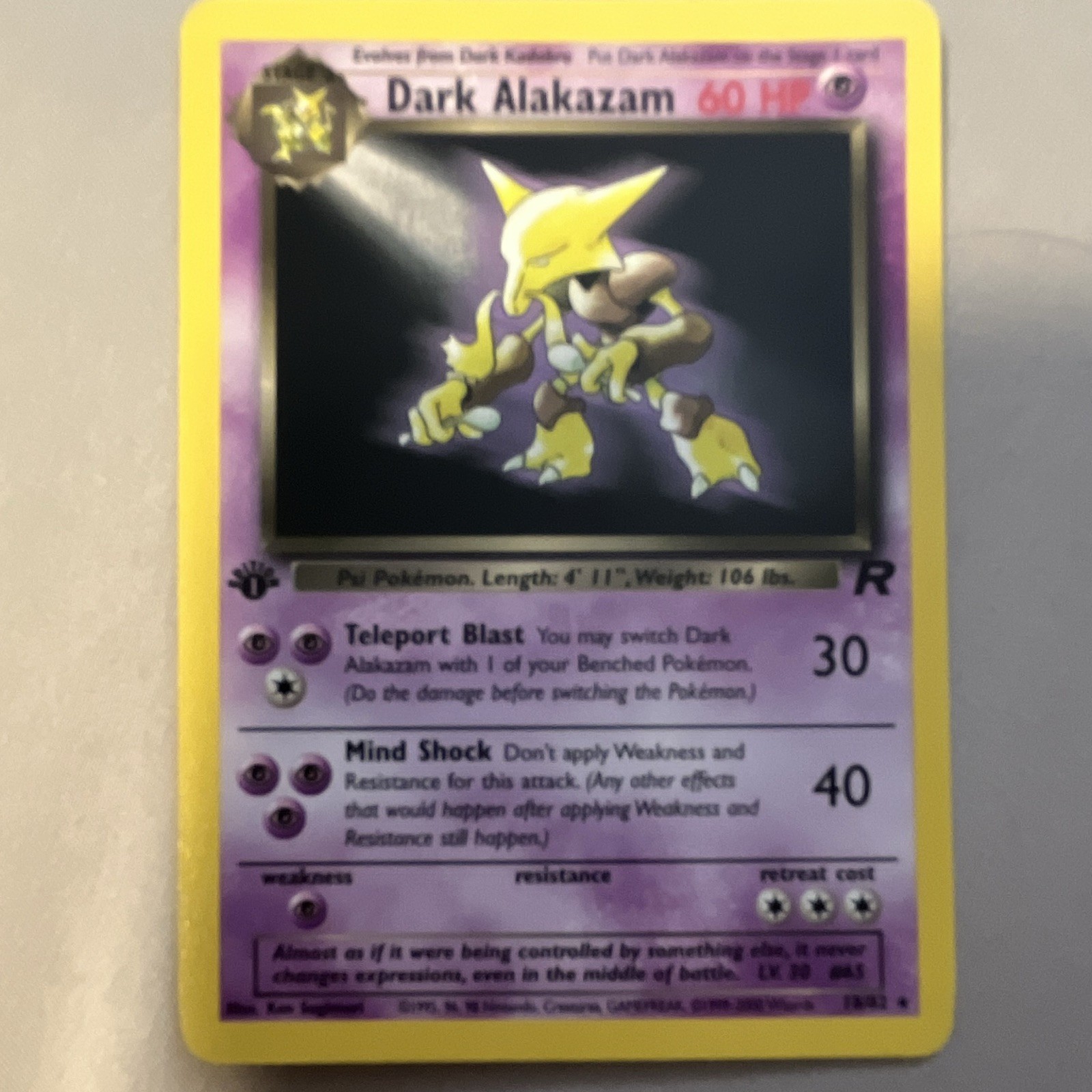 Pokemon Dark Alakazam 18/82 Rare, Team Rocket WotC ENG 60 HP Unlimited Pokemon Dark Alakazam 18/82 Rare, Team Rocket WotC ENG 60 HP Unlimited