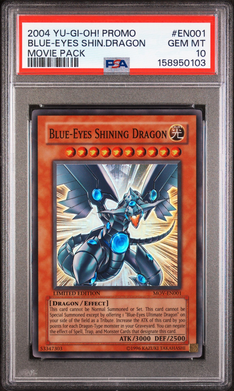 2004 YU-GI-OH PROMO MOVIE PACK #EN001 BLUE-EYES SHINING DRAGON PSA 10