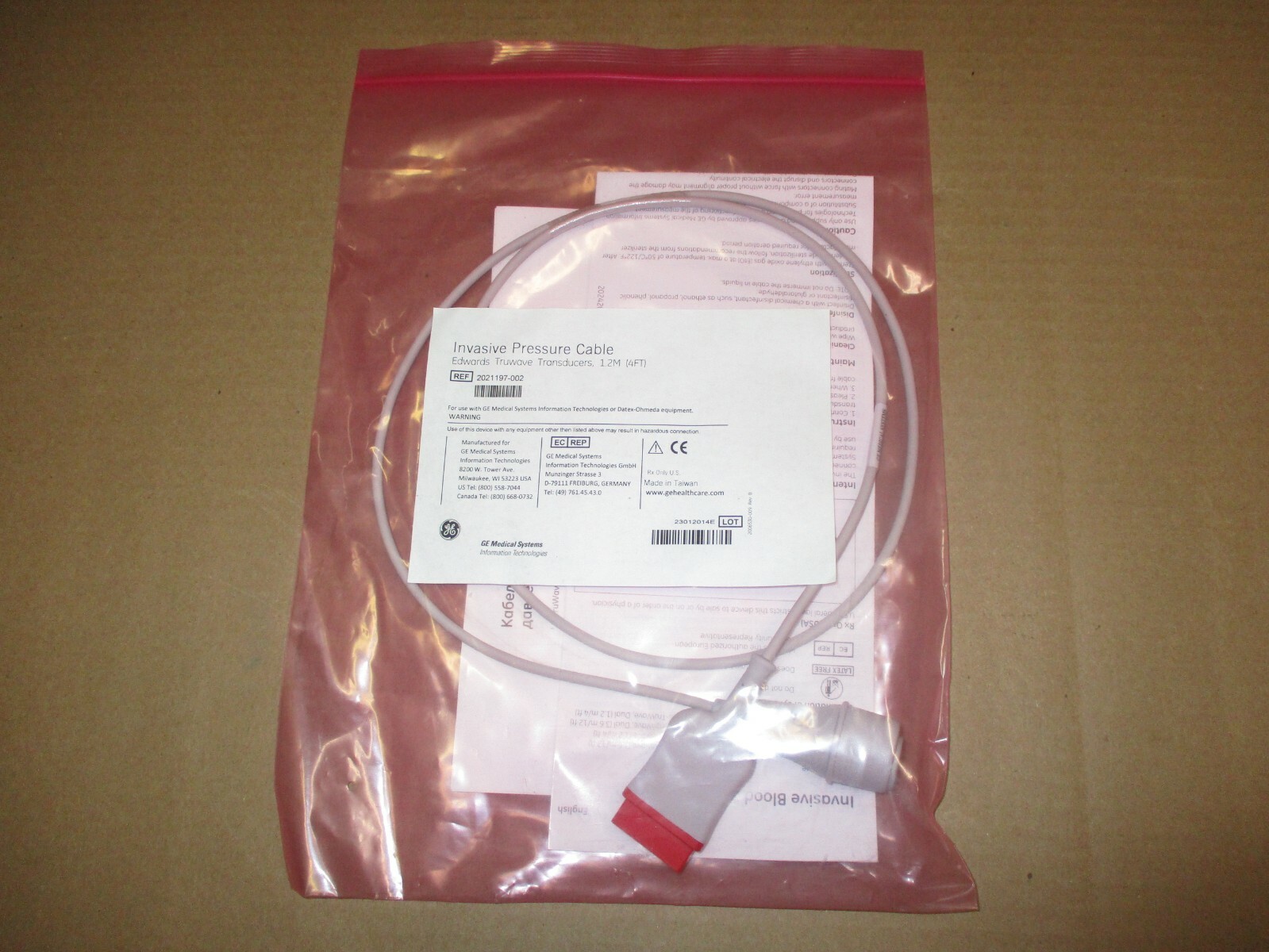 GE Invasive Blood Pressure Cable EDWARDS LS TRUWAVE, 3.6M/12FT 2021197-001 NEW GE Invasive Blood Pressure Cable EDWARDS LS TRUWAVE, 3.6M/12FT 2021197-001 NEW