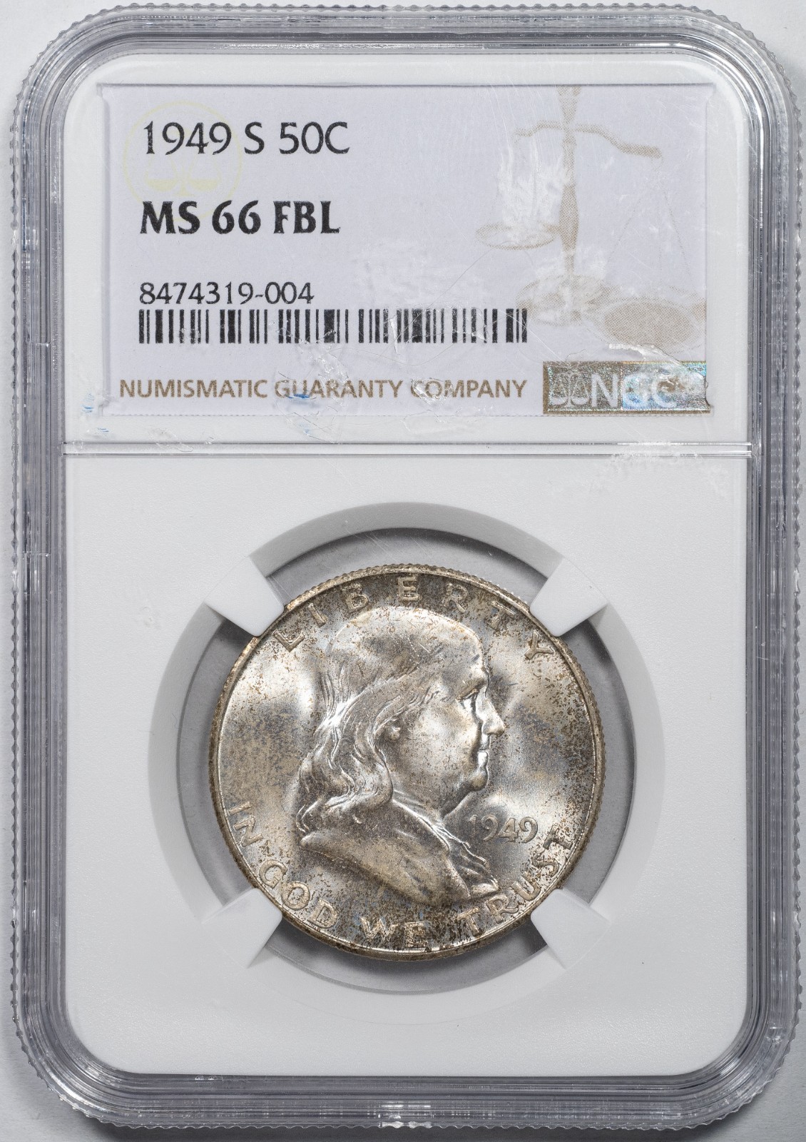1949-S NGC MS66 FBL Franklin Silver Half Dollar 50C