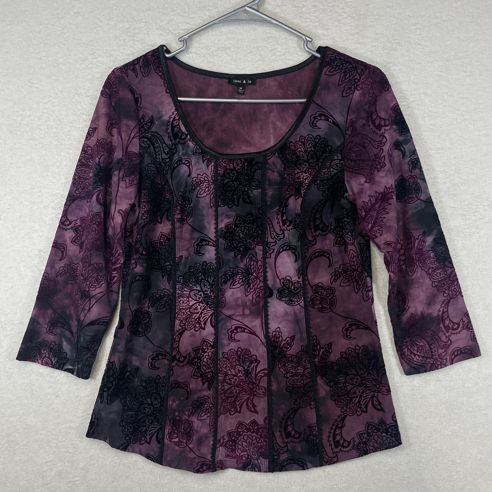 Sami Jo Y2K Medium Whimsigoth 3/4 Sleeve Top Blouse Fairy Witchy Burnout Sami Jo Y2K Medium Whimsigoth 3/4 Sleeve Top Blouse Fairy Witchy Burnout