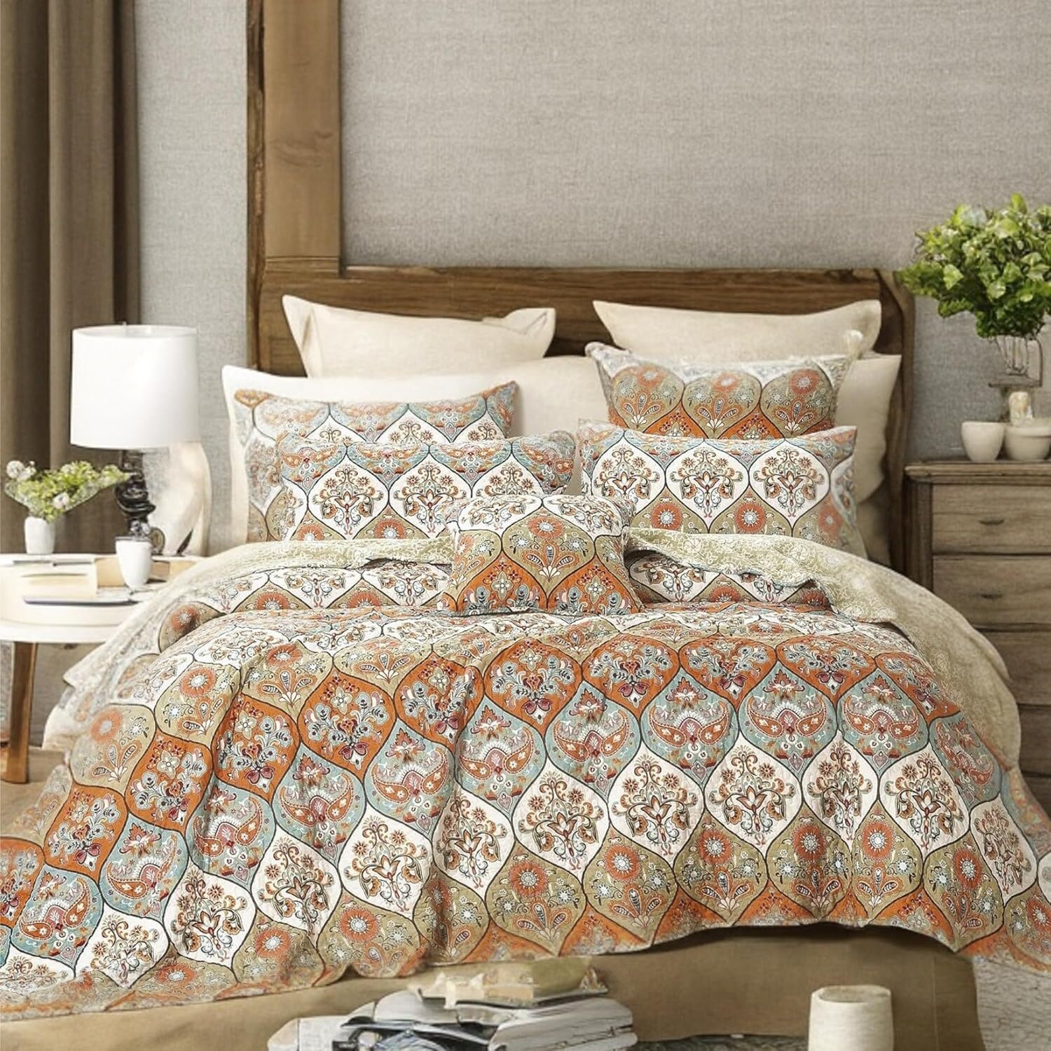 DaDa Bedding Vibrant Bohemian Garden Paisley Floral Quilt Coverlet Bedspread Set