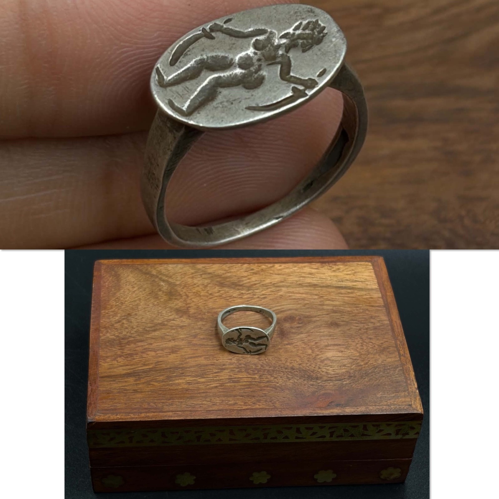 Stunning ancient unique Roman intaglio solid silver rare ring