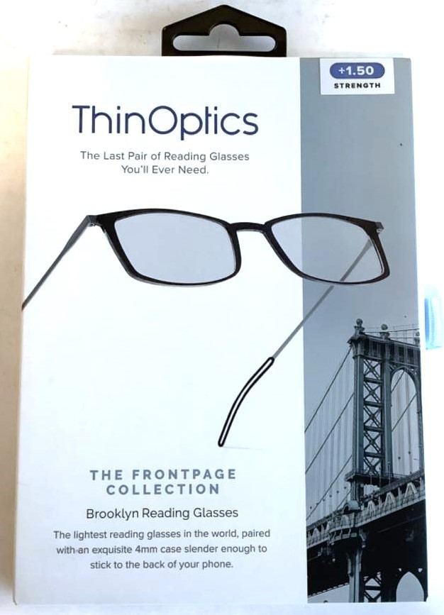NEW ThinOptics Brooklyn +1.50 BLACK Frame Reading Glasses w/ Milano Case readers NEW ThinOptics Brooklyn +1.50 BLACK Frame Reading Glasses w/ Milano Case readers