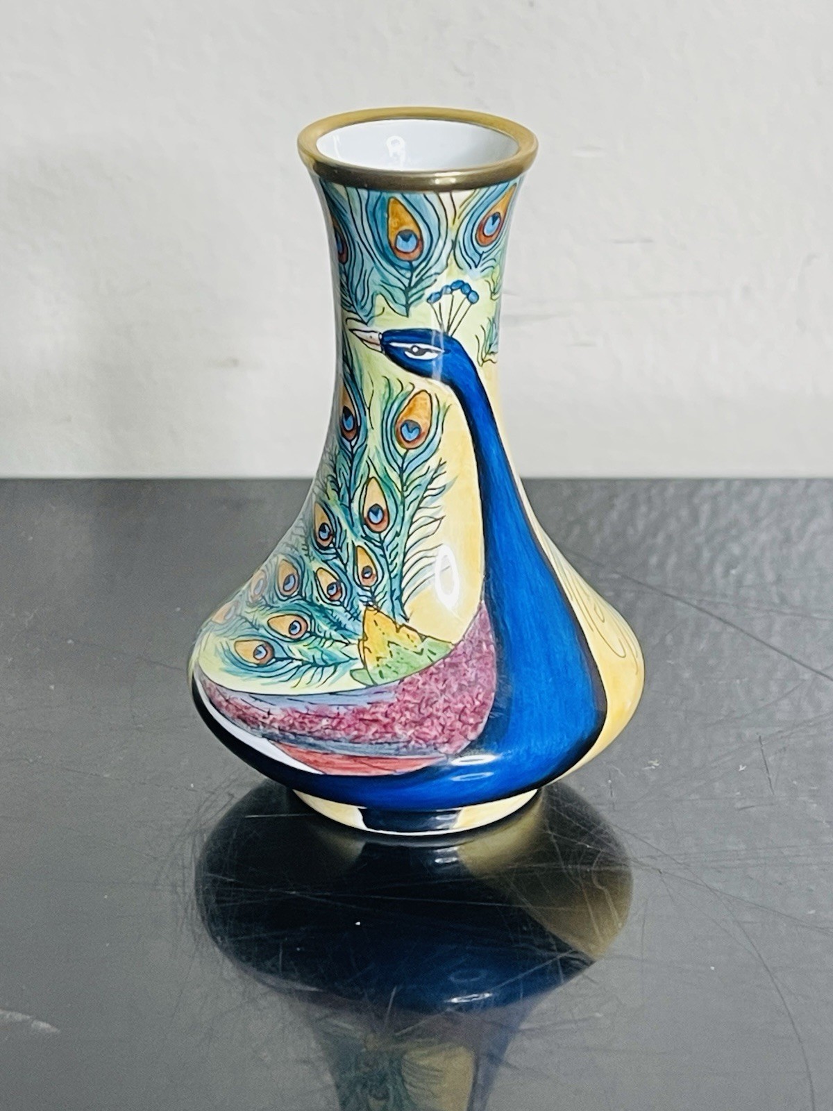 VTG Moorcroft Enamel Miniature Peacock Bird Vase Hand Painted Signed VTG Moorcroft Enamel Miniature Peacock Bird Vase Hand Painted Signed