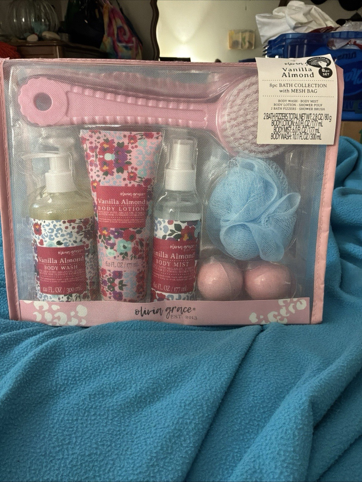 Olivia Grace 8 Pc Vanilla Almond Bath Collection With Travel Mesh Bag Olivia Grace 8 Pc Vanilla Almond Bath Collection With Travel Mesh Bag