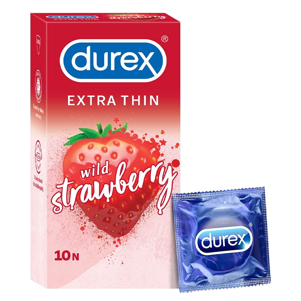 Durex Extra Thin Wild Strawberry Flavored Condoms Pack Of 10 For Men