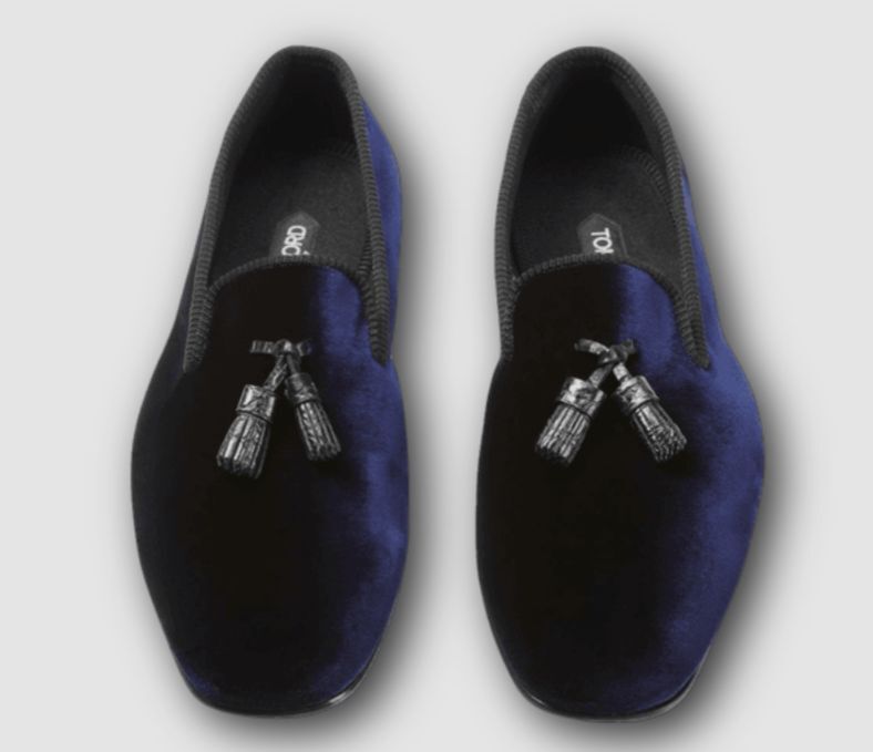 $1680 Tom Ford Men\'s Blue William Velvet Tassel Loafer Shoes Size EU 44/US 12