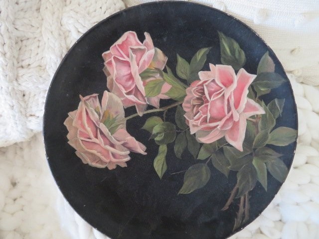 Old Antique 1880 ROSE OIL PAINTING Breathtaking PINK Cabbage ROSES