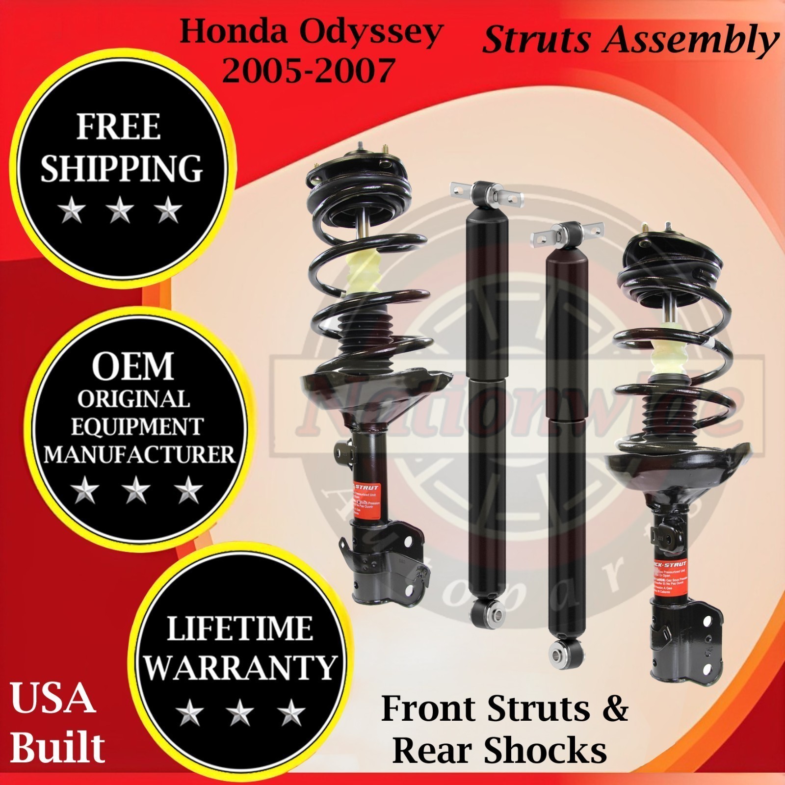 Monroe OEM Front Struts & Rear Shocks For 2005-2007 Honda Odyssey Lifetime Warr.