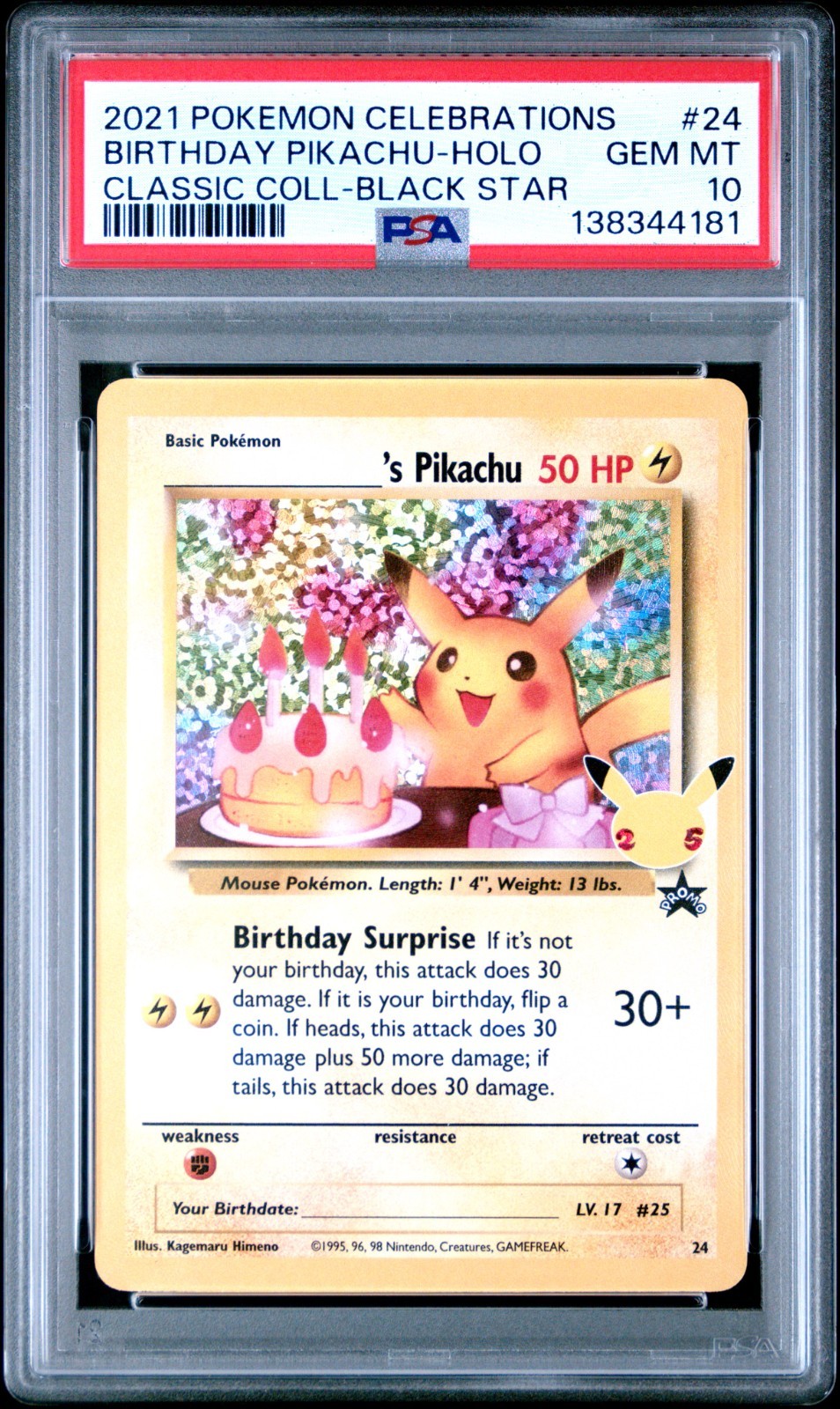 2021 POKEMON CELEBRATIONS BIRTHDAY PIKACHU #24 CLASSIC COLLECTION PSA 10 GEM MT 2021 POKEMON CELEBRATIONS BIRTHDAY PIKACHU #24 CLASSIC COLLECTION PSA 10 GEM MT