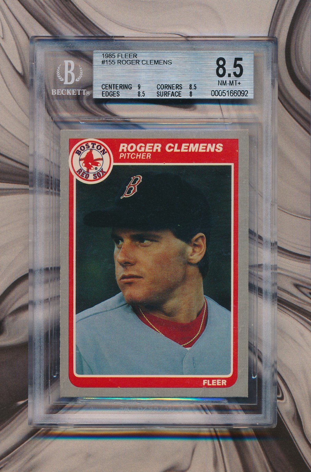 ROGER CLEMENS ⚾ 1985 Fleer #155 (RC) Rookie Boston Red Sox BGS 8.5 NM-MT+ ROGER CLEMENS ⚾ 1985 Fleer #155 (RC) Rookie Boston Red Sox BGS 8.5 NM-MT+