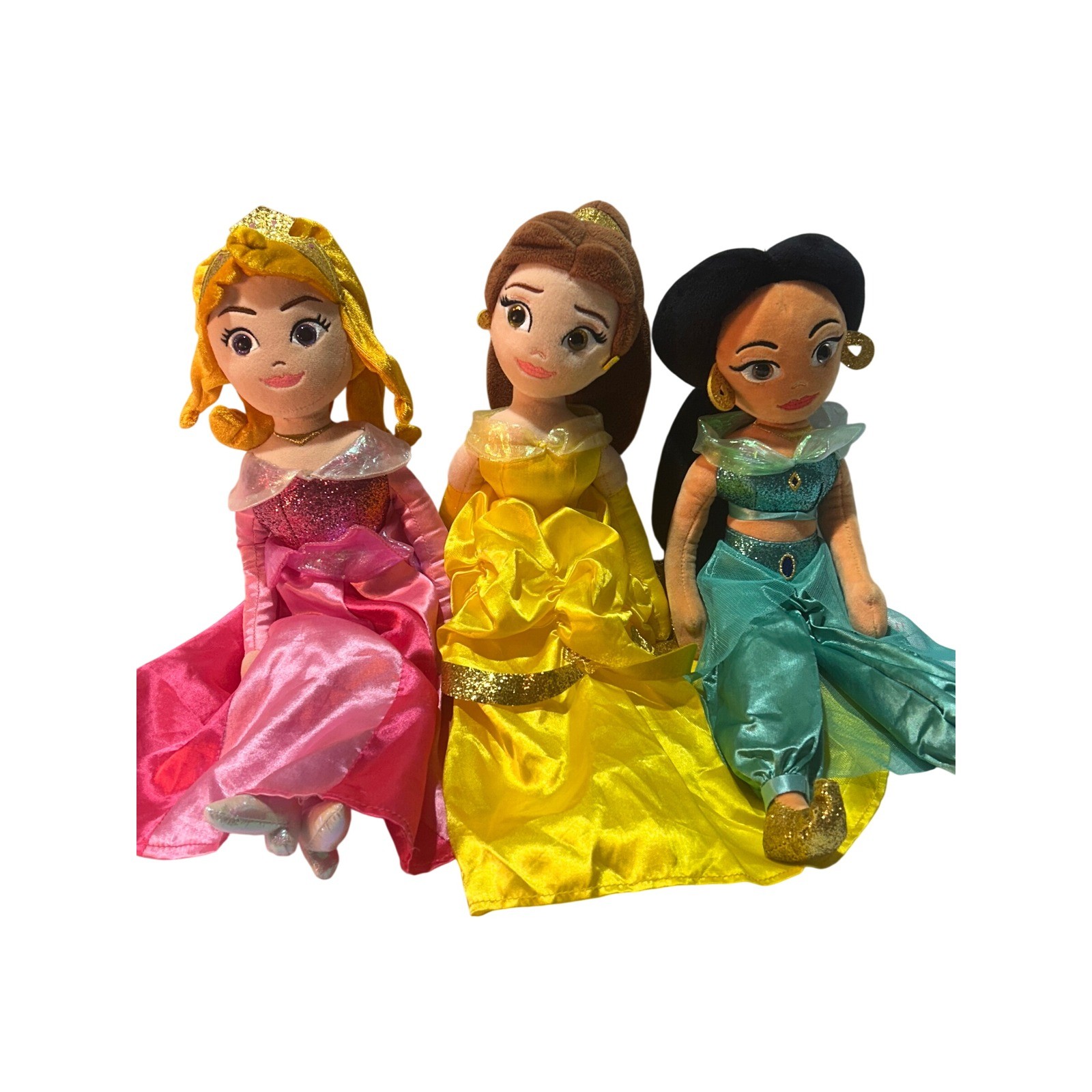 3 TY Sparkle Disney Princess Plush Doll Aurora Sleeping Beauty Belle Jasmine