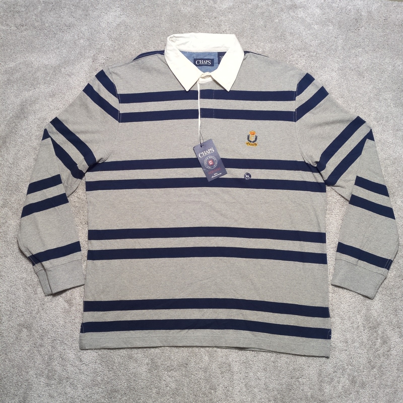 NEW Ralph Lauren Chaps Rugby Shirt Mens XL Gray Stripe Long Sleeve Preppy NWT